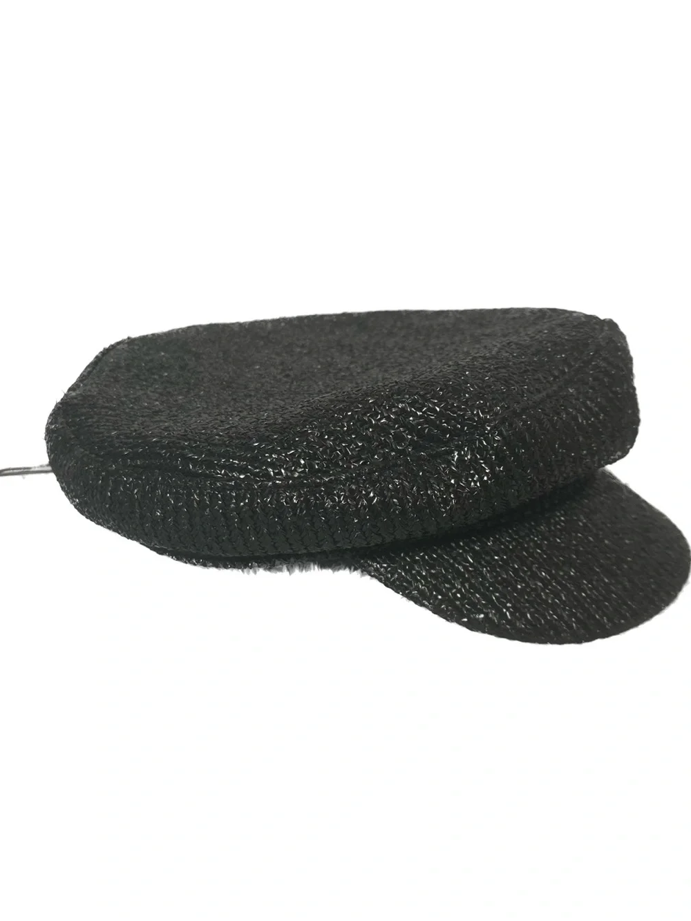 Vince Camuto NWT Black Woven Raffia Newsboy Cap